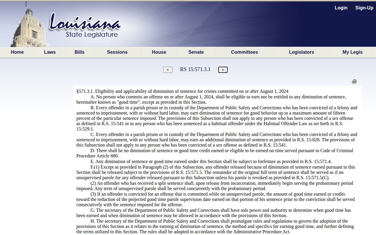 Louisiana good-time statute affecting Catahoula Parish inmate release dates
