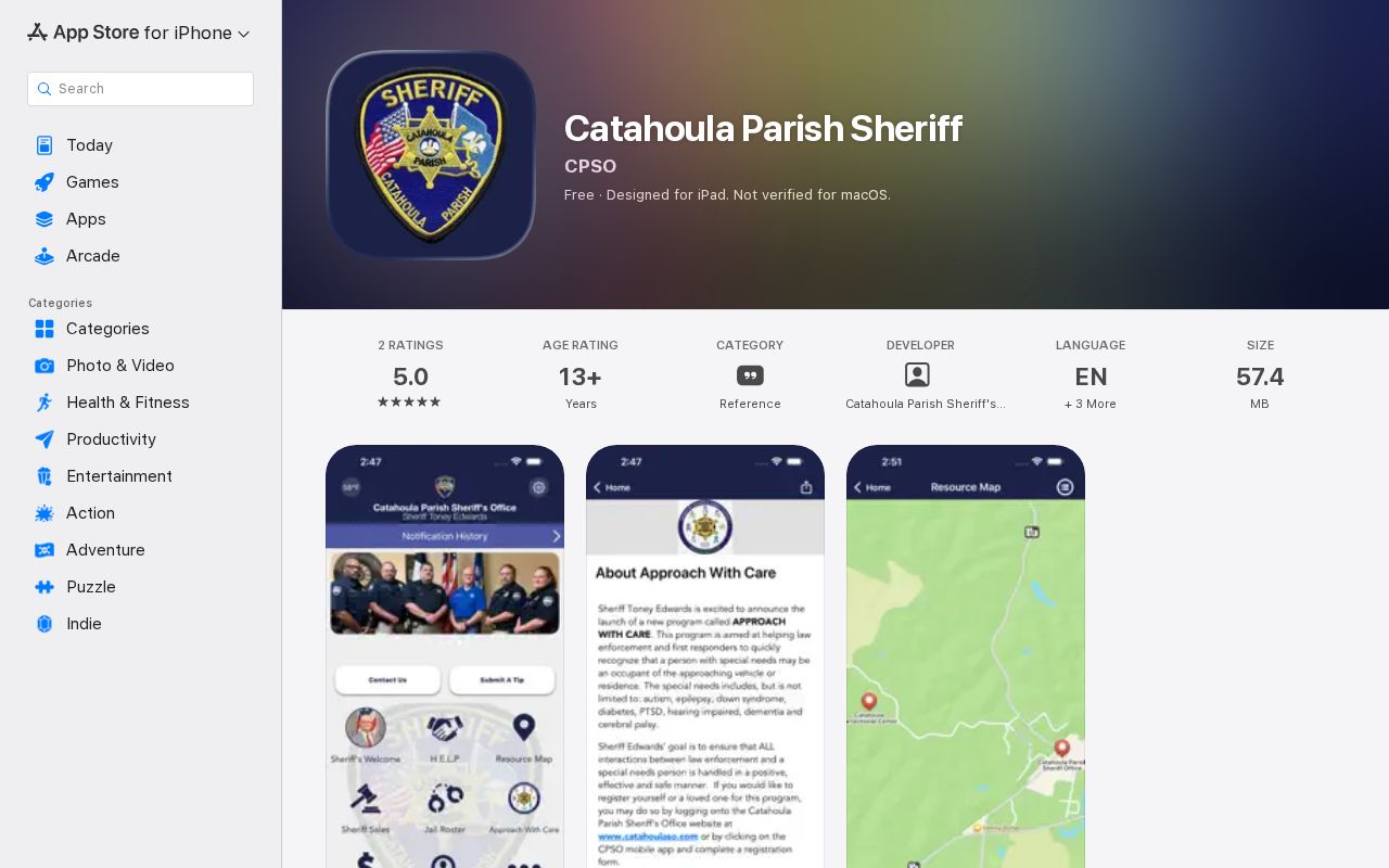 Official Catahoula Parish Sheriff iOS app feature description
