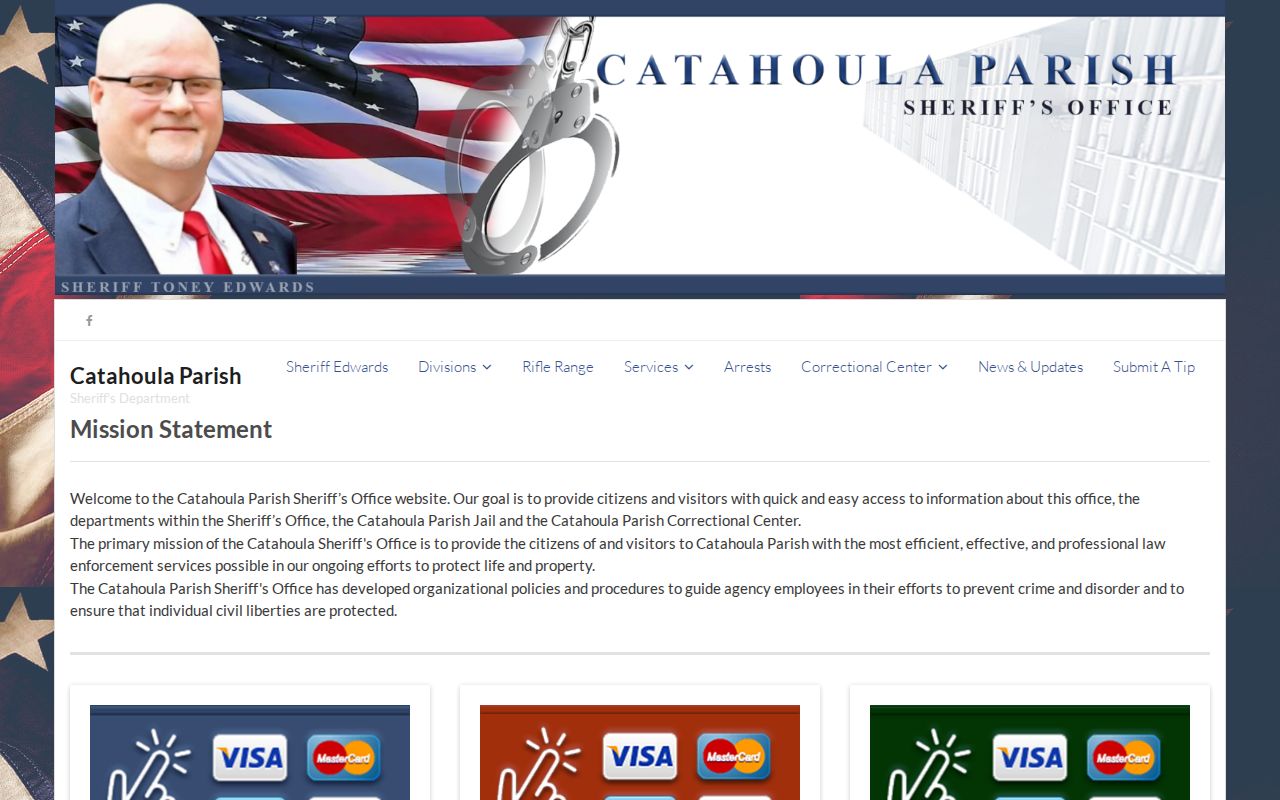 Official Catahoula Parish Sheriff website with no separate 72-hour release feed